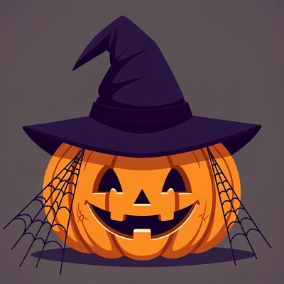 Witch Hat Jack-o-Lantern with Spider Webs