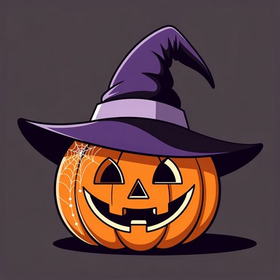 Jack-o-lantern wearing witch hat