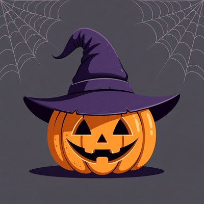 Jack-o-lantern witch hat illustration