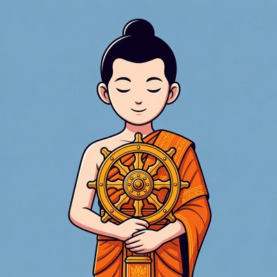 Boy monk holding Dharma wheel