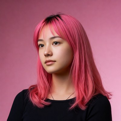 Asian woman with pink hair