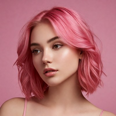Woman with pink bob haircut