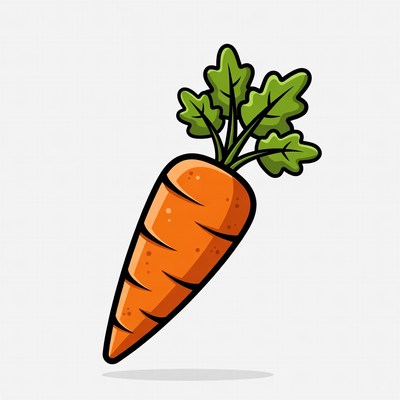 Cartoon carrot with green leaves