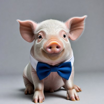 Piglet wearing blue bow tie