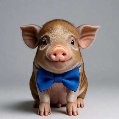 Baby Pig Wearing Blue Bow Tie