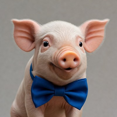 Cute piglet wearing blue bowtie