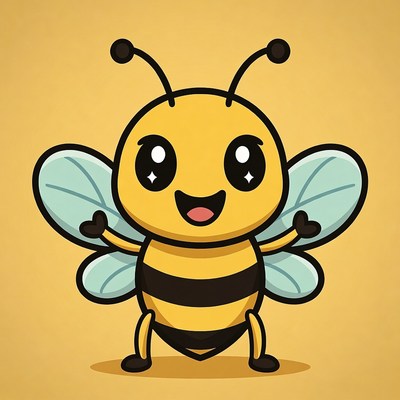 Cute cartoon bee waving happily
