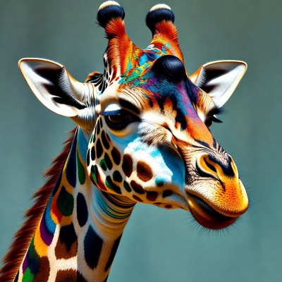 Colorful Rainbow Giraffe Portrait