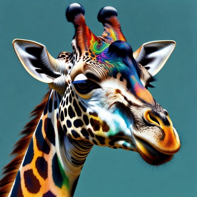 Colorful Giraffe Portrait on Blue Background