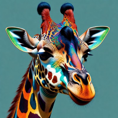 Colorful Giraffe Head Portrait