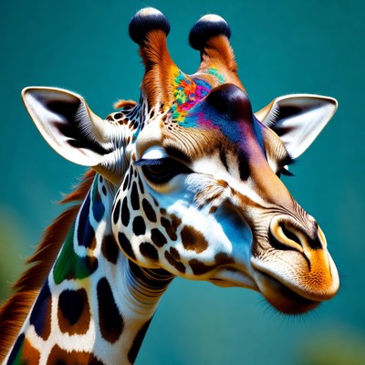 Colorful Painted Giraffe Head
