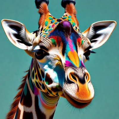 Colorful Painted Giraffe Head