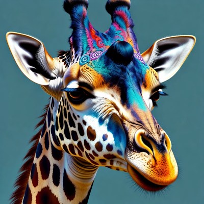 Colorful Psychedelic Giraffe Portrait