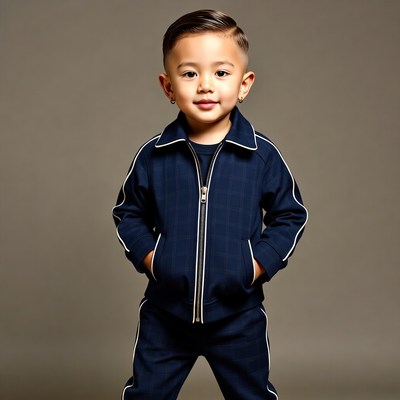 Asian boy in navy tracksuit