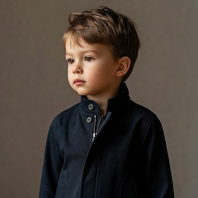 Young boy in navy jacket