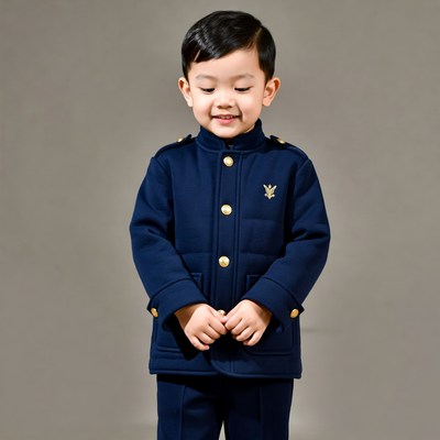 Asian boy in navy military uniform