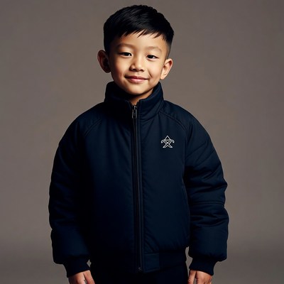 Asian boy in navy jacket