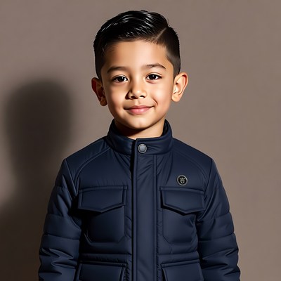 Asian boy in navy puffer jacket