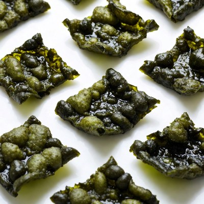 Green Seaweed Crisps on White Background