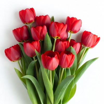 Red Tulips Bouquet on White Background