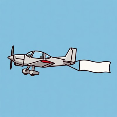 Cartoon Airplane Pulling Blank Banner