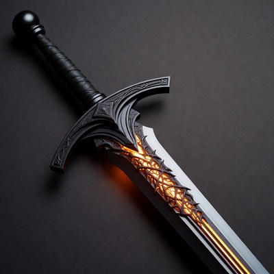 Black Fantasy Sword with Glowing Orange Runes