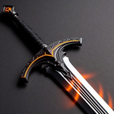 Black Fantasy Sword with Orange Glow