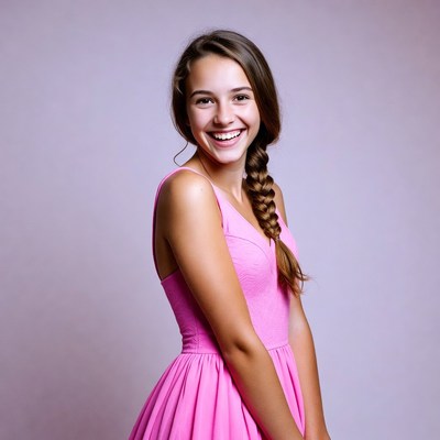 Teen girl smiling in pink dress