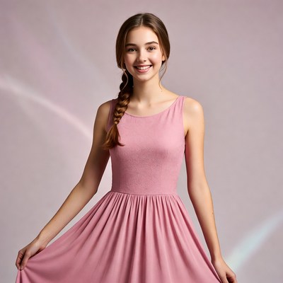 Teen girl smiling in pink dress