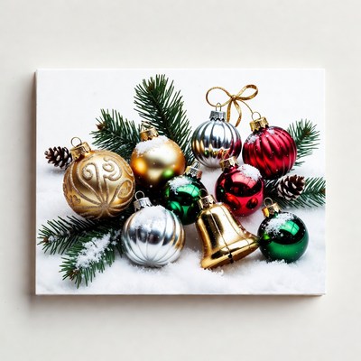 Colorful Christmas Ornaments with Pine Branches