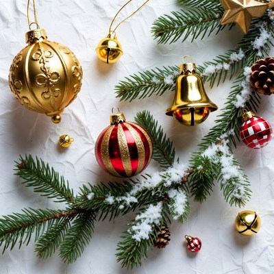 Christmas Ornaments on Snowy Branches