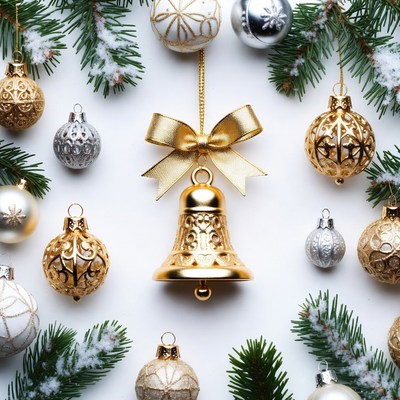 Christmas Ornaments and Pine Branches