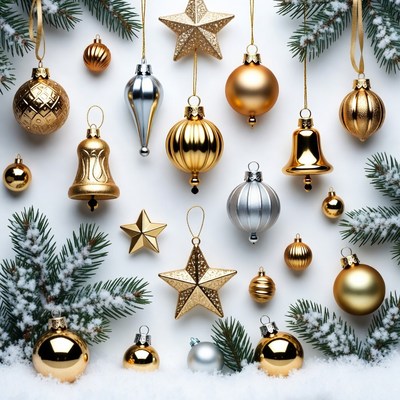 Christmas Ornaments Hanging on White Background