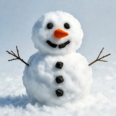 Smiling snowman with carrot nose