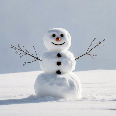 Snowman with carrot nose on snow