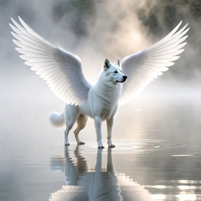 White Husky Dog with Angel Wings