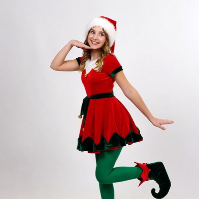 Girl in Santa's elf costume