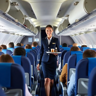 Flight Attendant Serving Drink Airplane