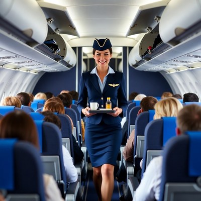 Flight Attendant Serving Drink Airplane