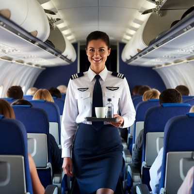 Flight Attendant Serving Drink Airplane