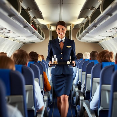 Flight Attendant Serving Drink Airplane