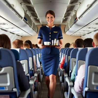 Flight Attendant Serving Tea Airplane