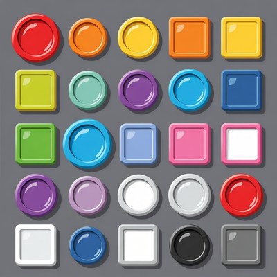 Colorful Round and Square Buttons Set