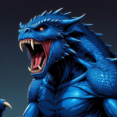 Roaring Blue Dragon Illustration