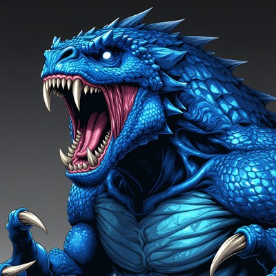 Roaring Blue Dragon Illustration