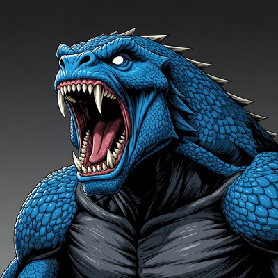 Roaring Blue Lizard Monster