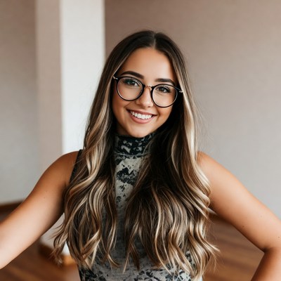 Smiling woman with glasses and long hair