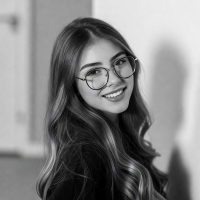 Smiling Asian woman with glasses