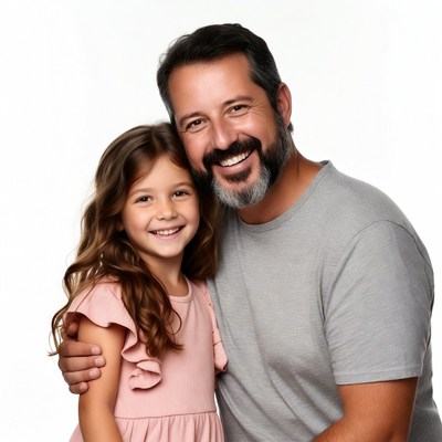 Father hugging smiling daughter