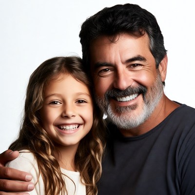 Smiling man hugging young girl